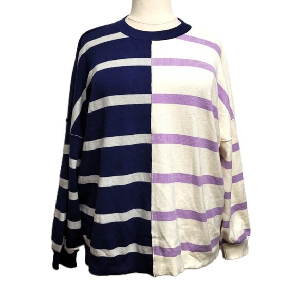 Oversized Contrast Drop Shoulder Long Sleeve Sweater 2XL - Picture 2 of 9